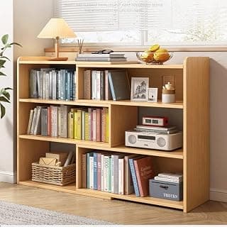 Amazon Brand - Umi Expandable Bookshelf with Storage 6 Compartment Desk Organizer Book Shelf for Home Library Plants and Books Living Room Office Engineered Wood - Maple