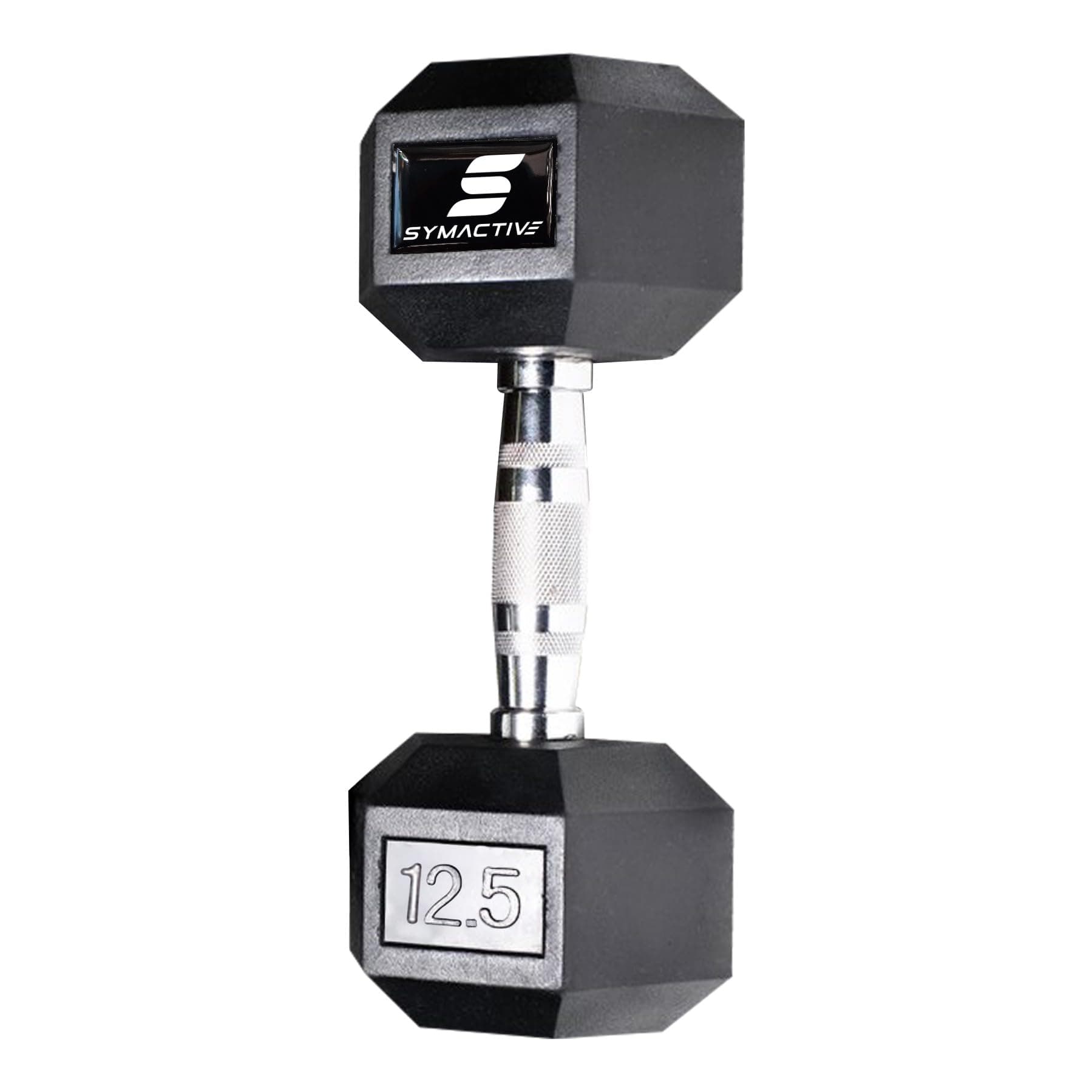 Amazon Brand - Symactive Rubber Coated Hex Dumbbells, Set of 1, 12.5 Kg, Silver;Black