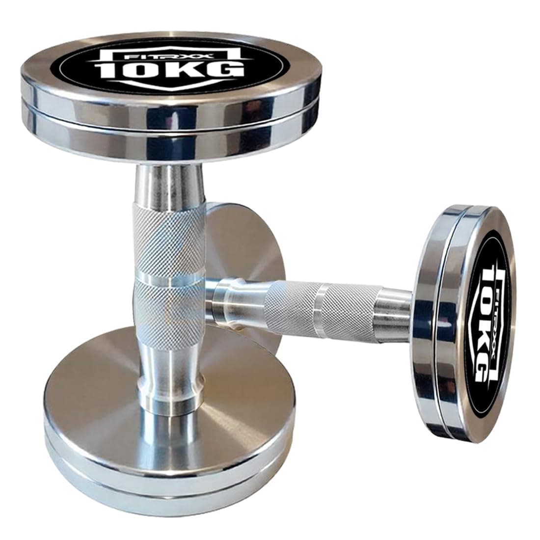 Fitrxx Pair of chrome plated steel Fixed Weight Dumbbells - Gym equipment for home workout | Fitness Gym Dumbbell set for Muscles | stainless steel dumbles set | Dumbell Weights for Workout (Silver, 10 Kg Pair)