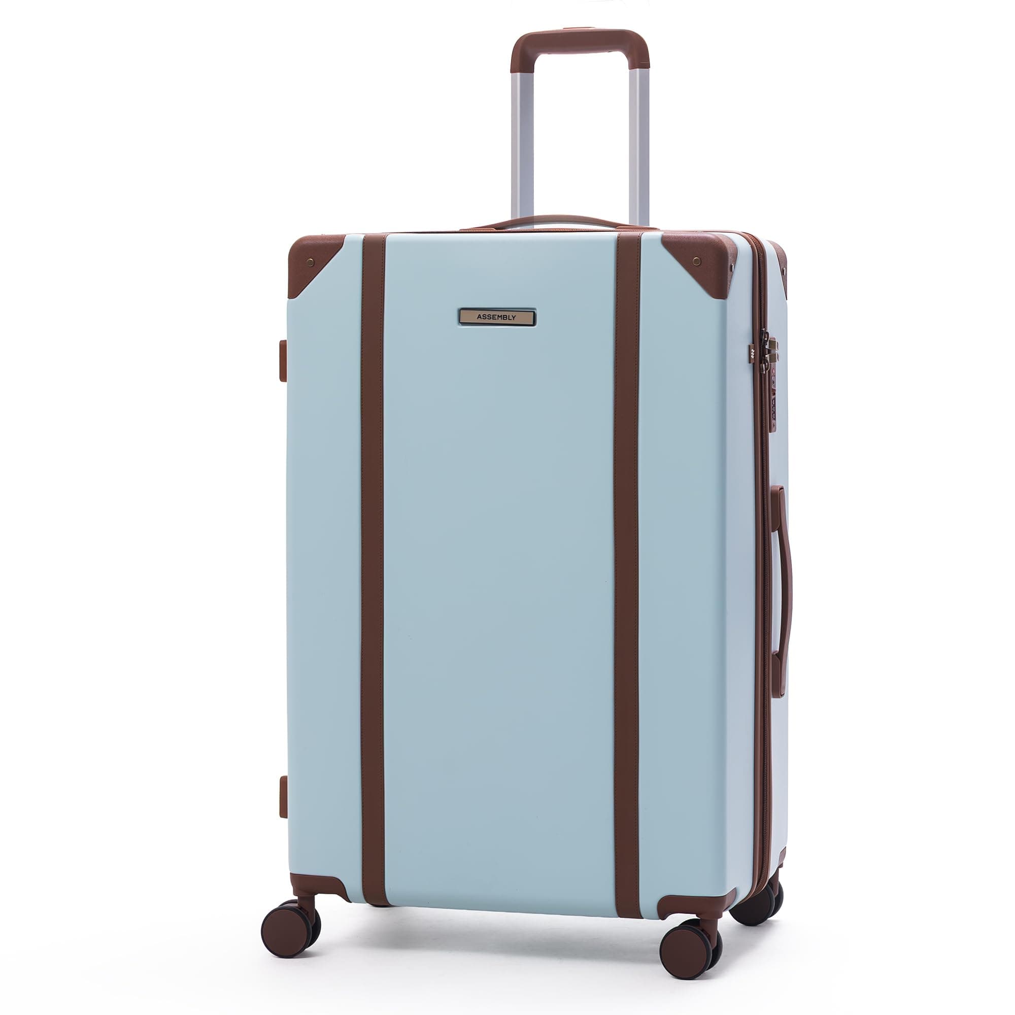 Assembly Vintage Hard Luggage 28 Inch (75 cm) Check-in Large Luggage Trolley Bag, Polycarbonate Classic-Inspired Design, TSA Lock, Silent 8 Spinner Wheels, Hard Shell Travel Suitcase Blue