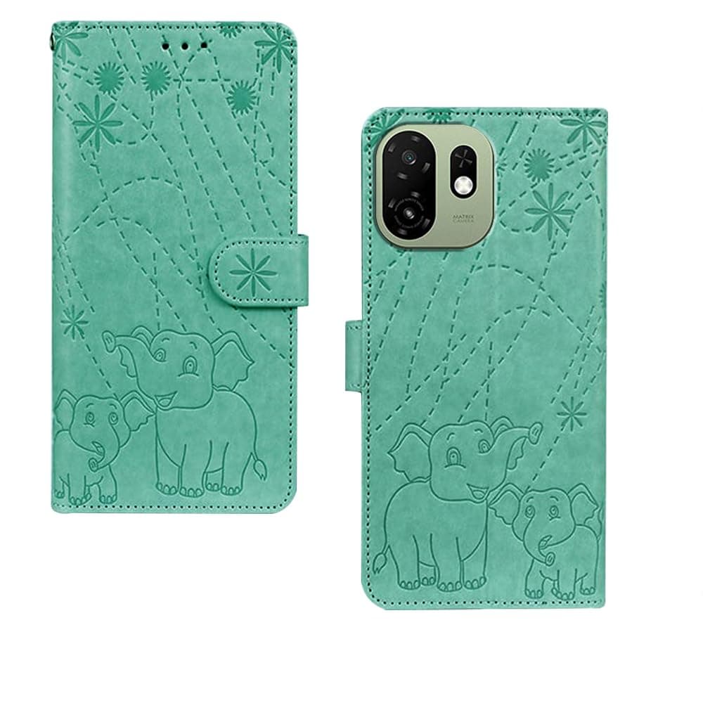 amazon basics ITEL 100C 5G Flip Cover | Card Pockets Wallet & Stand | Flip Cover for ITEL 100C 5G (Green Elephant)