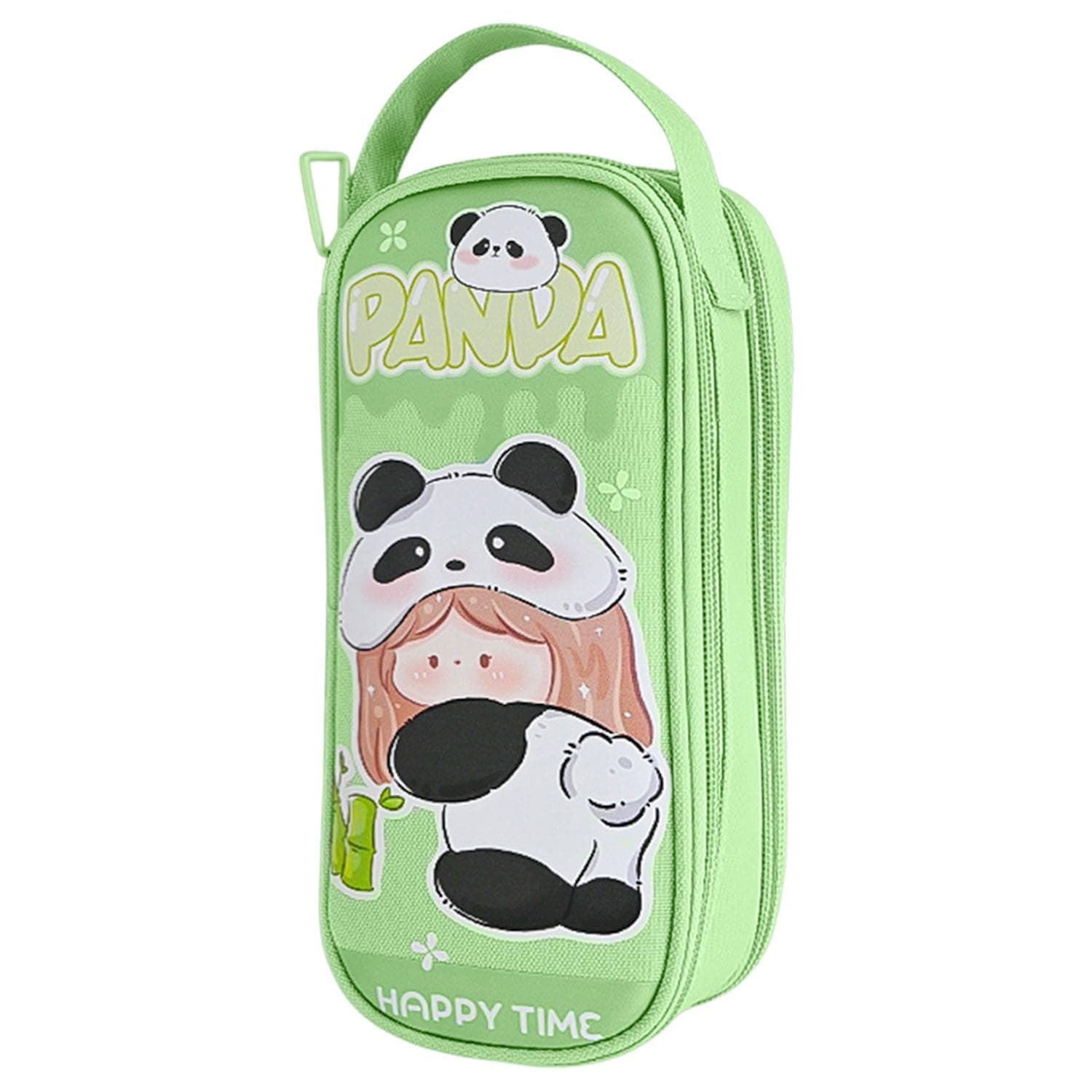 FunBlast Pencil Pouch – Cute Panda Pouch for Girls, Large Capacity Hangable Double Layer Canvas Pencil Case, Aesthetic Pouch for Girls (Pack of 1) (Green)