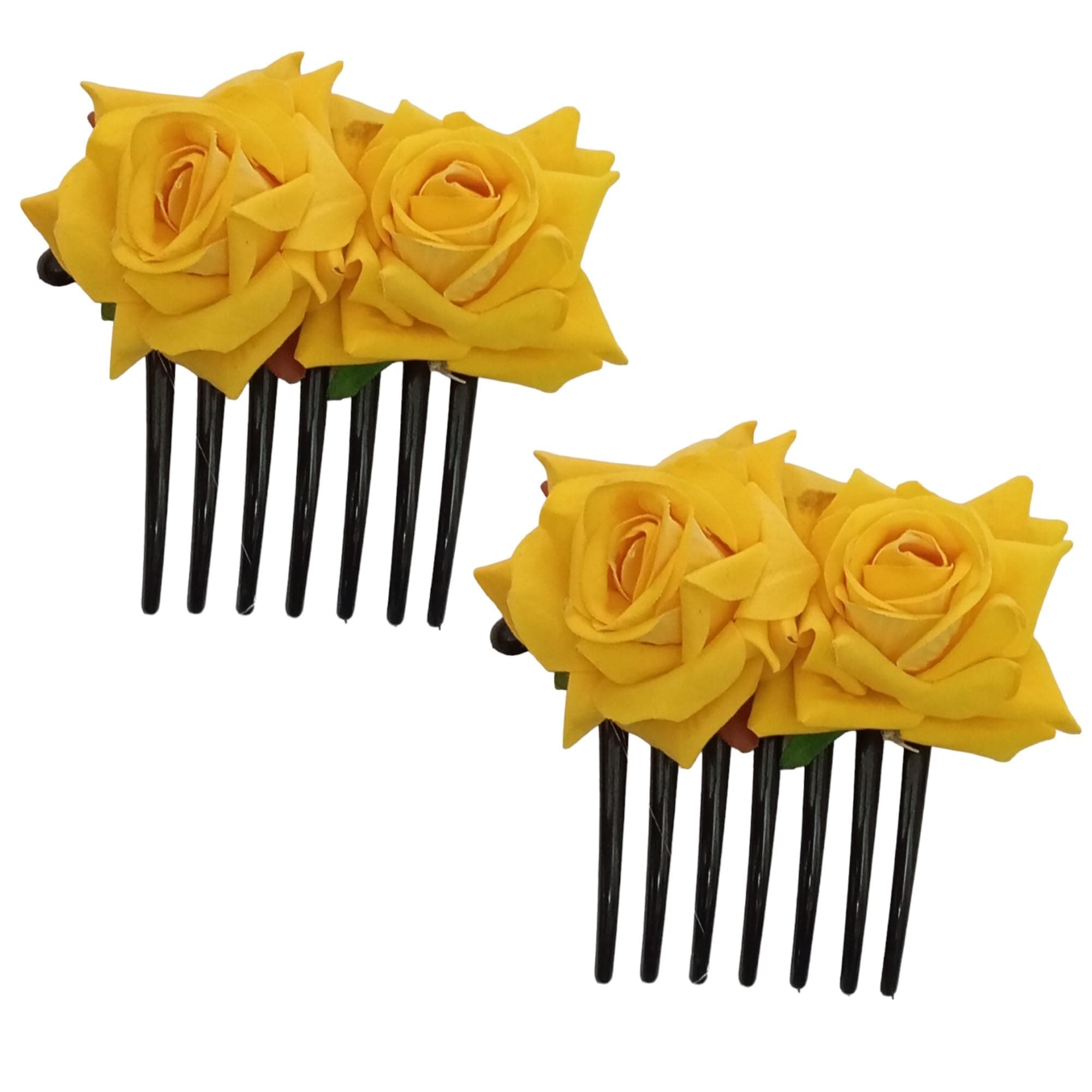 LYF5STAR™ Yellow Rose Hair Comb for Women and Girls, Beautiful Rose Hairclip, Bridal Hair accessories, Hair Styling Clip (Big teeth Comb) – Pack of 2 Hairclips – Yellow color