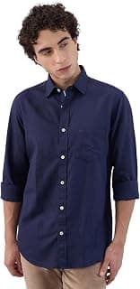 Colorplus Men Tailored Fit Solid Piece Dyed Pattern Linen Cotton Blend Spread Collar Full Sleeve Casual Shirt