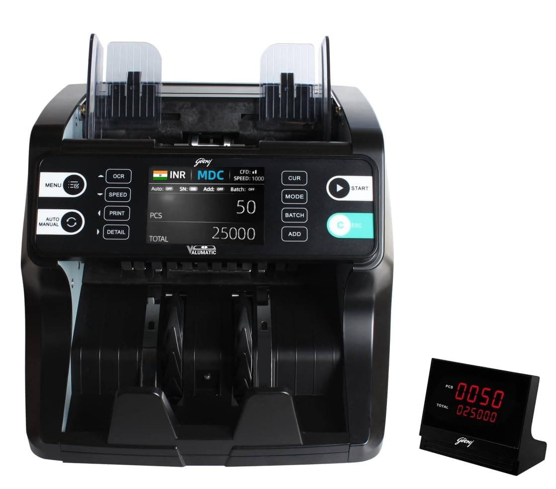 Godrej Security Solutions Advanced Valumatic Cash Counting Machine Equipped with Dual CIS | 1200 Notes/Min with Customer Display Unit | Fully Automatic & UV, MG & IR Sensors | Fake Note Detector