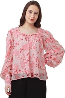 Zink London Women's Pink Floral Print Gathered Top