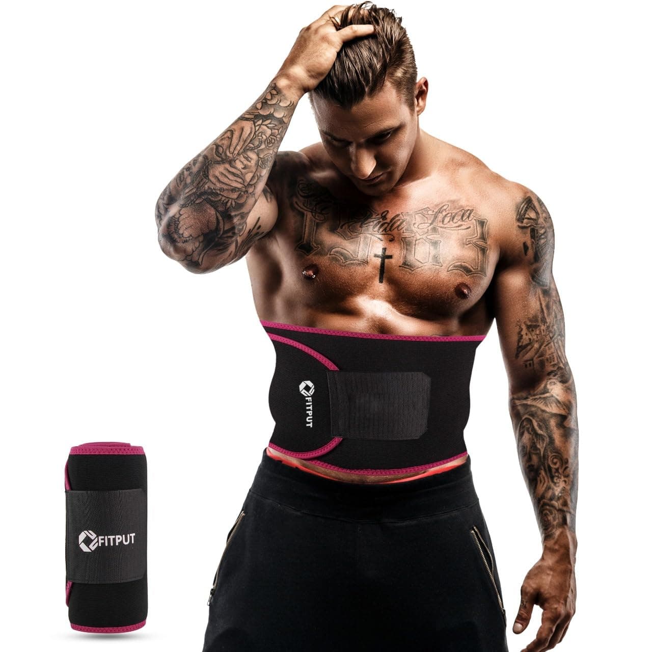FITPUT Slim Belt for Women Belly Fat Made of Neoprene, Stomach Belt for Men and Women Non-Tearable, Sauna Belt for Tummy Exercise Fitness Waist Trainer, Sweat Slim Belt for Men (Black)