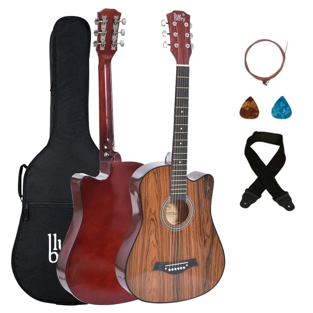 BLUEBERRY, B-38C-Rosewood Acoustic Guitar Kit with Bag, Strap, One Pack Strings And 2 Picks - (Size:38 Inch)