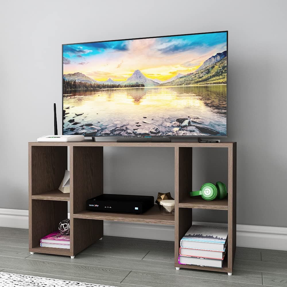 ESTANTERIA Tv Cabinet for Living Room Engineered Wood TV Entertainment Unit Set Top Box Tv Stand Table/TV Cabinet with Shelves for Books & Dcor Display Unit Bed Living Room(Brown)(30D x 81.2W x 45H)