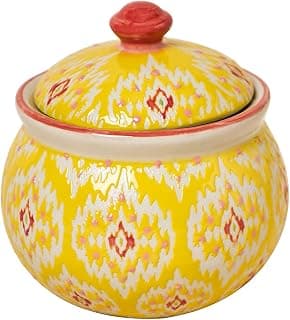 Chumbak Ikat Fusion Storage Jar 280ml Yellow Ceramic Airtight Jar for Kitchen Storage Sugar Tea Coffee or Spices Handcrafted Designer Home Décor