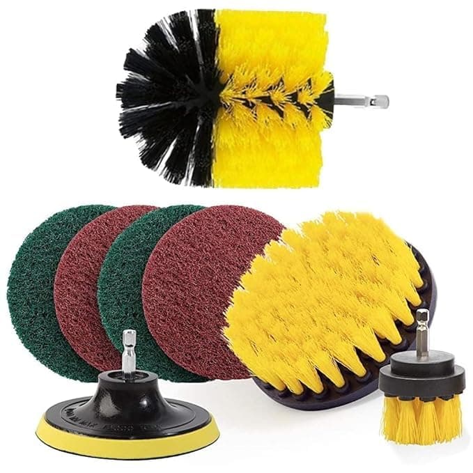 SGMVK 8 Pcs Power Drill Scrubber Brush Set - Multipurpose Drill Brushes for Cleaning Bathroom, Kitchen, Pool, Car - Tile, Grout, Upholstery - Nylon, Plastic or Metal Bristles - Green, Red
