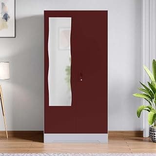 Interio by Godrej Slimline 2-Door Steel Almirah | Cupboard for Clothes, Russet, 1-Year Warranty, 4 Shelves, Curvilinear Mirror