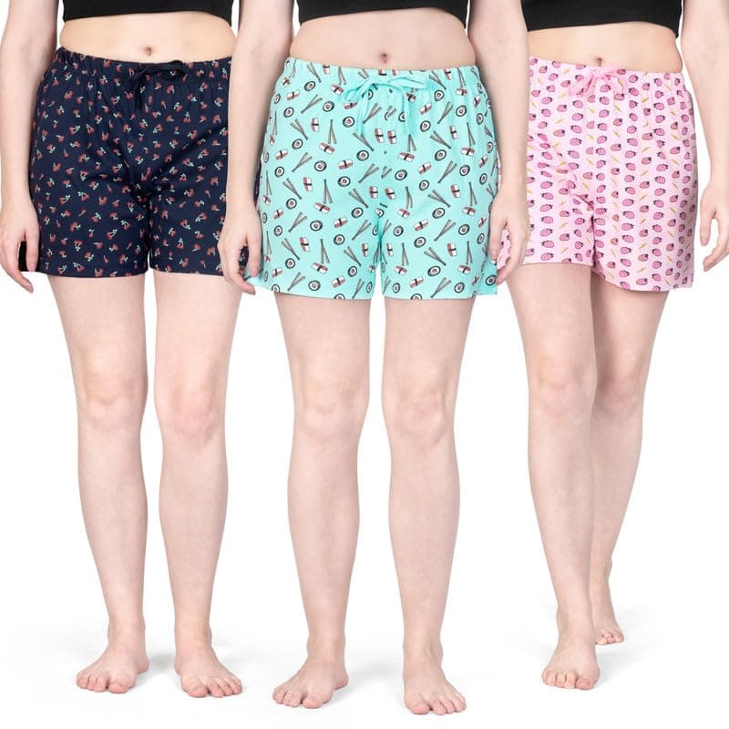 ARIEL Women's Regular Printed Cotton Shorts (Set of 3)