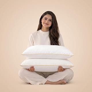 SleepyCat Fiber Lite Pillow | Full Size Poly Fiber Medium Soft Pillow | 2 Year No Lint Guaranteed | 110 TC Micro-Peach Fabric | Luxe Feel | Machine Washable Pillow | White, Set of 2 (27x17 Inches)