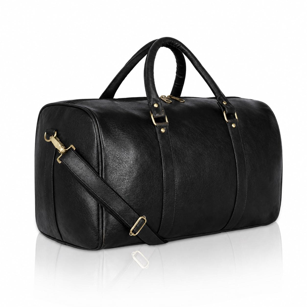 ZAINTO Premium Leather Look Duffel Bag for Men & Women | 45L Weekender Travel Bag | Cabin Friendly Overnight Luggage | Gym Sports Bag with Adjustable Shoulder Strap | Black