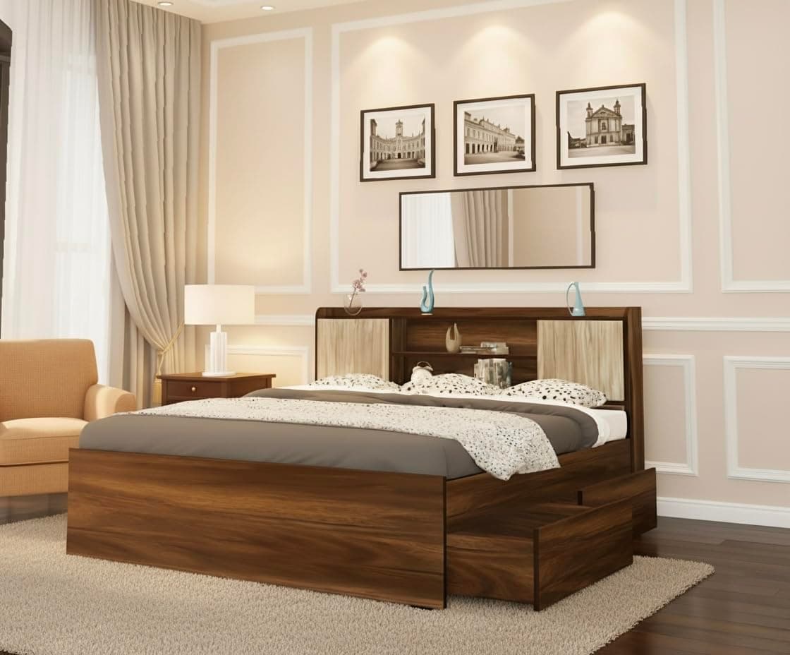 The MM Furniture store Hunter Zenith Queen Size Bed with Headboard and Drawer Storage, 60 x 78 inches