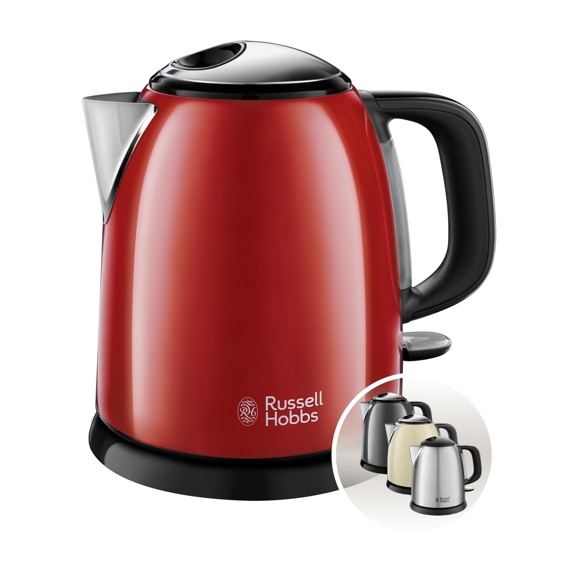 Russell Hobbs 1 L Colours Plus Mini Kettle | 2400W, Quick Boil Function, Removable Lime Filter, Perfect Pouring Spout, Travel Kettle | Flame Red (24992-70)