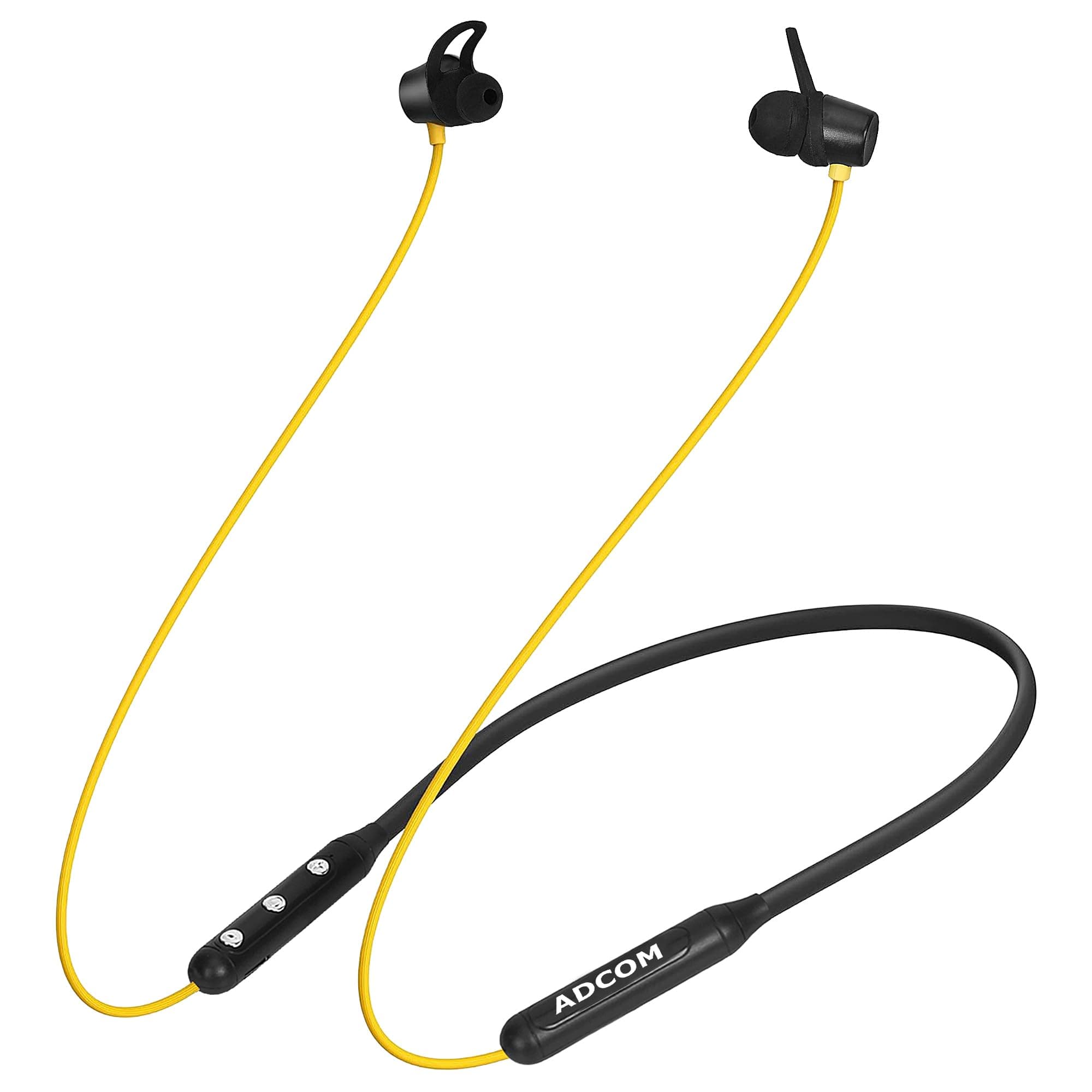 Adcom Sync Wireless Bluetooth Neckband Headset with Up to 10 Hours Playback, Fast Charge, Magnetic Earbuds, 10mm Bass Drivers & 200 mAh Battery, Wireless with Mic Earphones (Yellow)