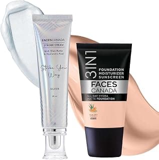 FACESCANADA Celeb Glow Kit | Silver Strobe Cream (30ml) + Rose Ivory Full All Day Hydra Matte Mini Foundation (18ml) | Makeup Kit For Women (Combo Pack of 2)