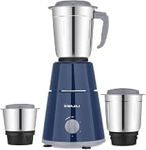 Bajaj GX1 Ninja Series 500W Mixer Grinder With 3 Jars (Stainless Steel Jars) | Superior Mixie For Kitchen | Durable Mixer Grinder | DuraCut Blades | 2 Yrs Warranty 【Blue】