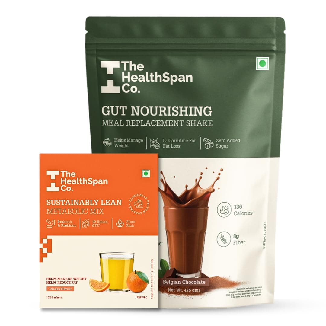 The Healthspan Co. 2 Weeks Weight Management Package For Men and Women | Gut Nourishing Meal Replacement Shake 425g Belgian Chocolate And Probiotic (3g X 15 Sachets), Orange | No Added Sugar