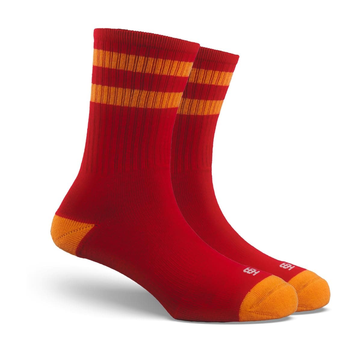 SockSoho Crimson Charge Edition | Men Red with Orange Stripes | Crew Length Socks | UK 7-11