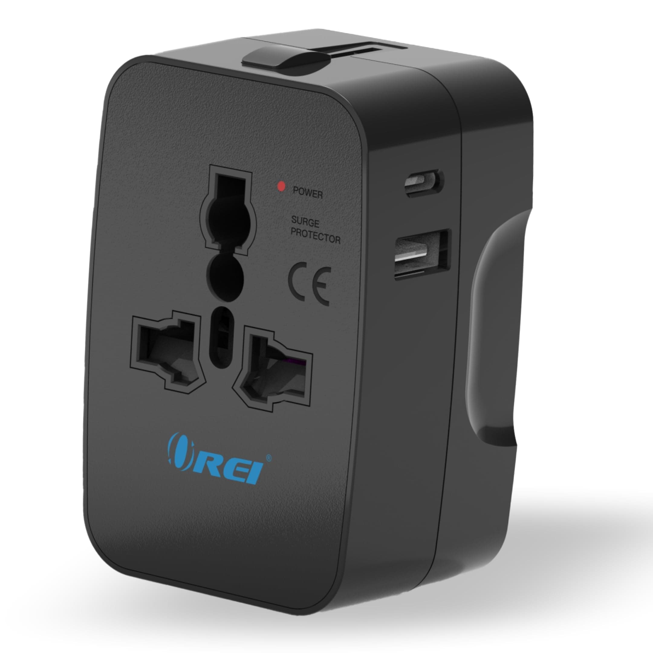 OREI Universal Charger Adapter with Type C - 3 in 1 International Travel Adapter - Universal Travel Adapter All in one with 1 USB-A, 1 USB-C (2.4A Each) and Universal Output Socket - 10 Year Warranty