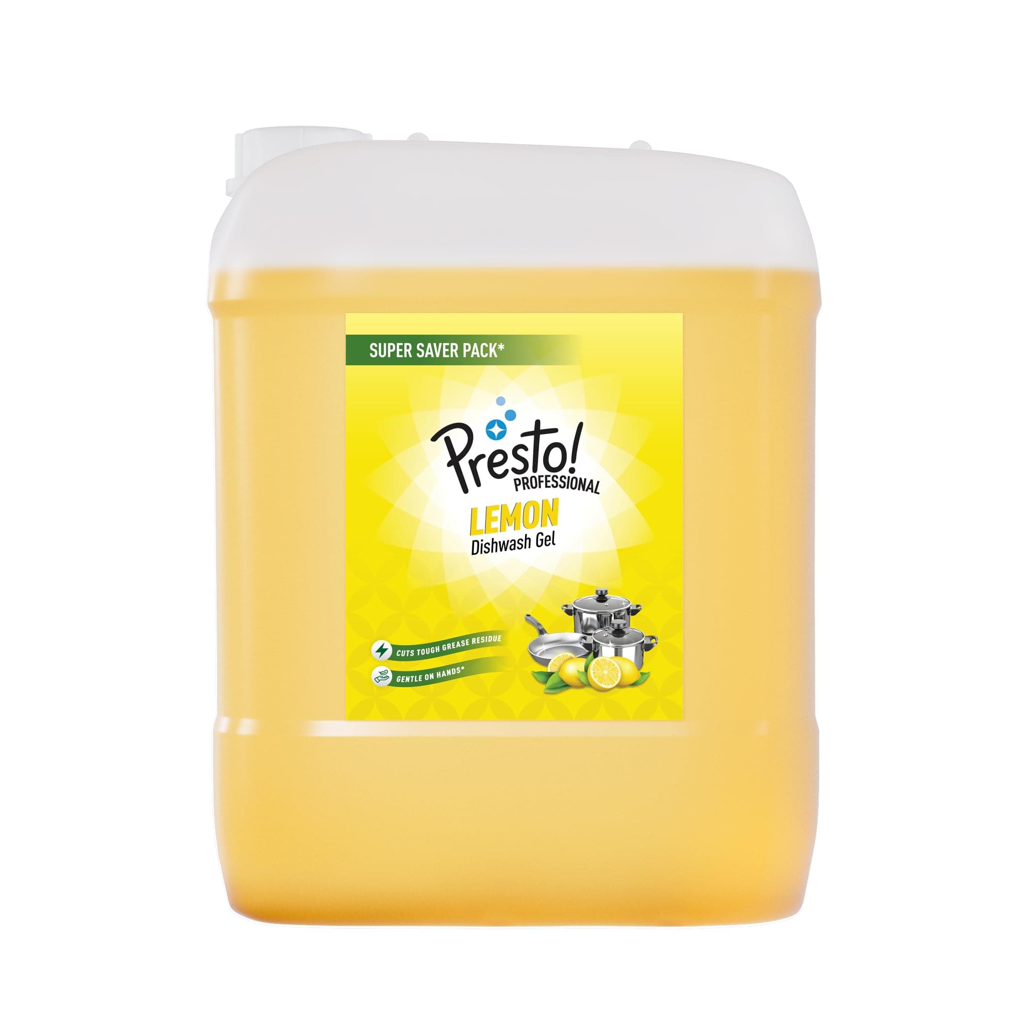 Amazon Brand - Presto! Professional Dishwash Gel | Lemon | 10 Litre | Cuts Tough Grease | Safe On Hands