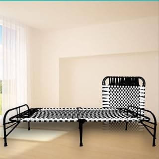 LUSTER Multipurpose Polished Portable Single Folding Bed Space Saving Heavy Duty Foldable Bed Frame For Sleeping Bed Sturdy Metal Bed Frame, Modern Design 3X6 Feet (Black, Synthetic Niwar Strip)