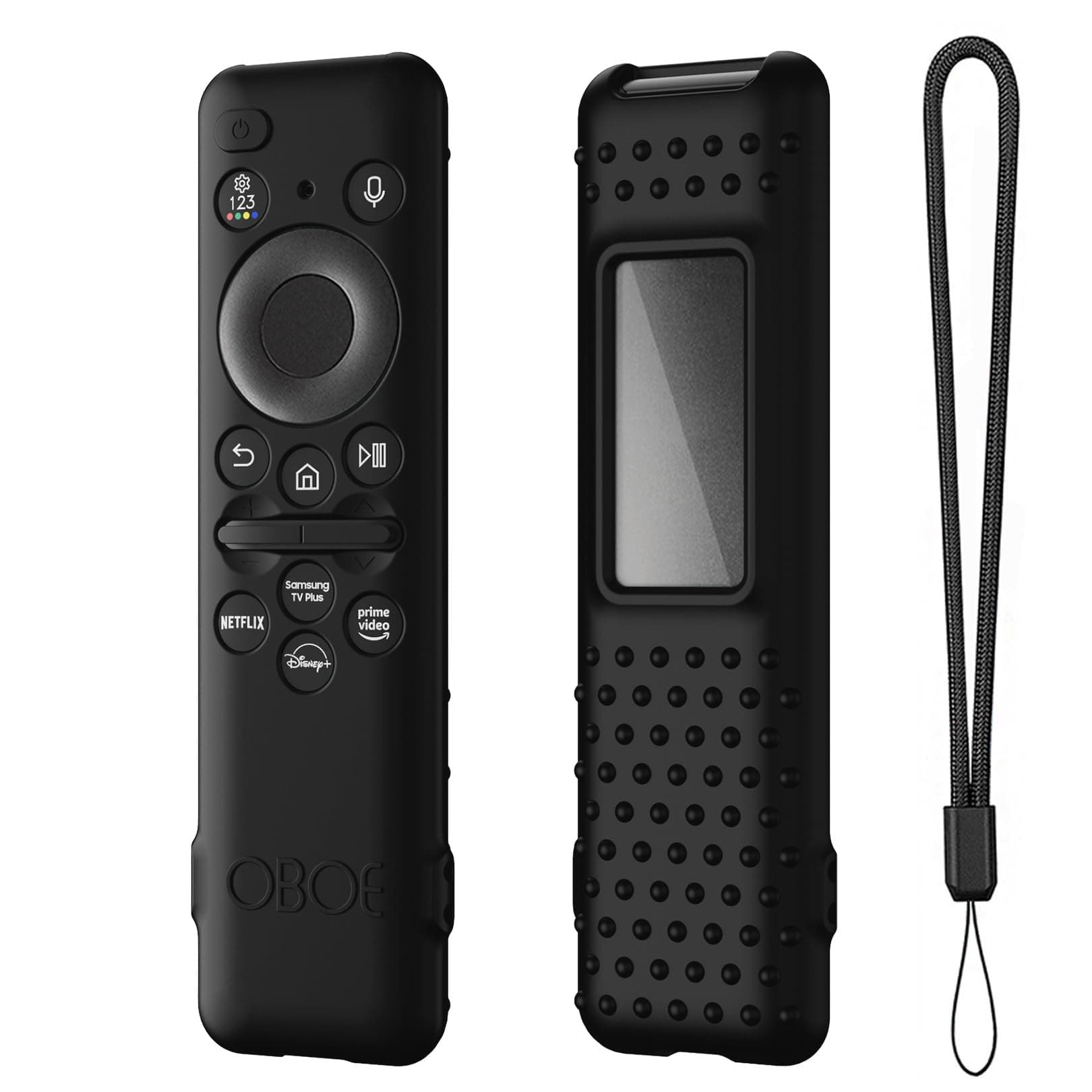 OBOE Silicone TV Remote Cover for Samsung Smart TV TM-2360 E, Black | 2023 Model, Protective Case, Open Key Design, Lanyard Included, Remote Not Included