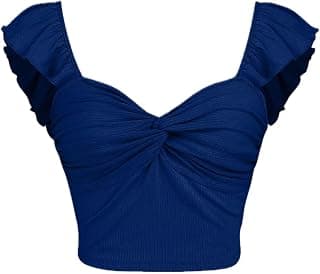Captain Shah Trendy Crop Top for Women's Solid Ruffle Sleeveless Stylish Knotted Front, Soft high Stretch Cotton Fabric, Summer Casual