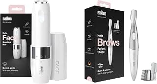 Braun FS1000 Electric Face Hair Remover for Women, Painless, With Smartlight + Braun FG1106 Mini Precision Trimmer for Eyebrows, Corded, Multicolor, Travel-Friendly