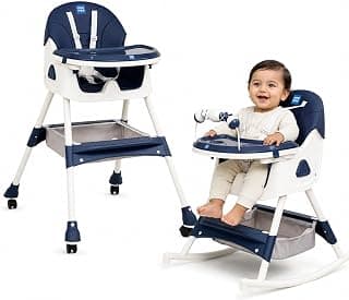 Mee Mee Cherub Baby High Chair for Baby Feeding, 4-in-1 Convertible Kids Feeding Chair Compact Fold, High Adjustable, Play Chair Booster Seat Dual Meal Trays, 6 Months to 3 Years Kids (Dark Grey)
