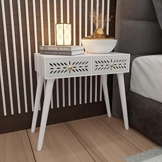 Ereteken ART 2 Drawer End Table for Bedroom, Small Side Table with 2 Drawers, Night Stand, End Table with Wooden Legs for Bedroom, Living Room (White)