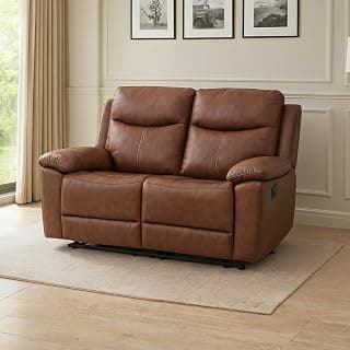 Royaloak Dallas American Half Leather Manual Two Seater Recliner Sofa | Comfortable Recliner for Living Room with Tufted Design, Padded Armrests, USB Port, Pocket Springs & Heavy-Duty Metal Support