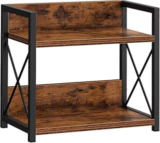 Shoper cart kitchen organizer rack, 2-Tier Spice Rack Organiser, Rustic Brown and Black, 30cm x 15.7cm x 26.4cm, Kitchen Counter Storage Shelf with Metal Frame