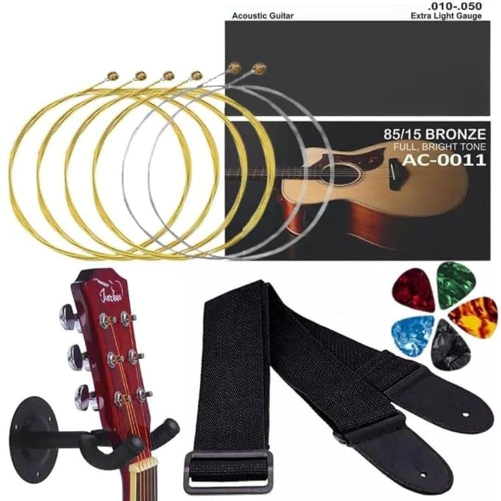MOCKING BIRD Guitar strap with guitar String set and Hanger |Guitar Belt for Acoustic Adjustable Buckle and Guitar Strings Set of 6 Stainless Steel for Acoustic Guitars with Hollow Ball End
