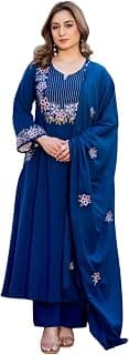 KLOSIA Women's Embroidered A-Line Kurta Set with Dupatta | Floral Embroidery Ethnic Suit Set | Kurta Pant Set for Women | Festive, Wedding