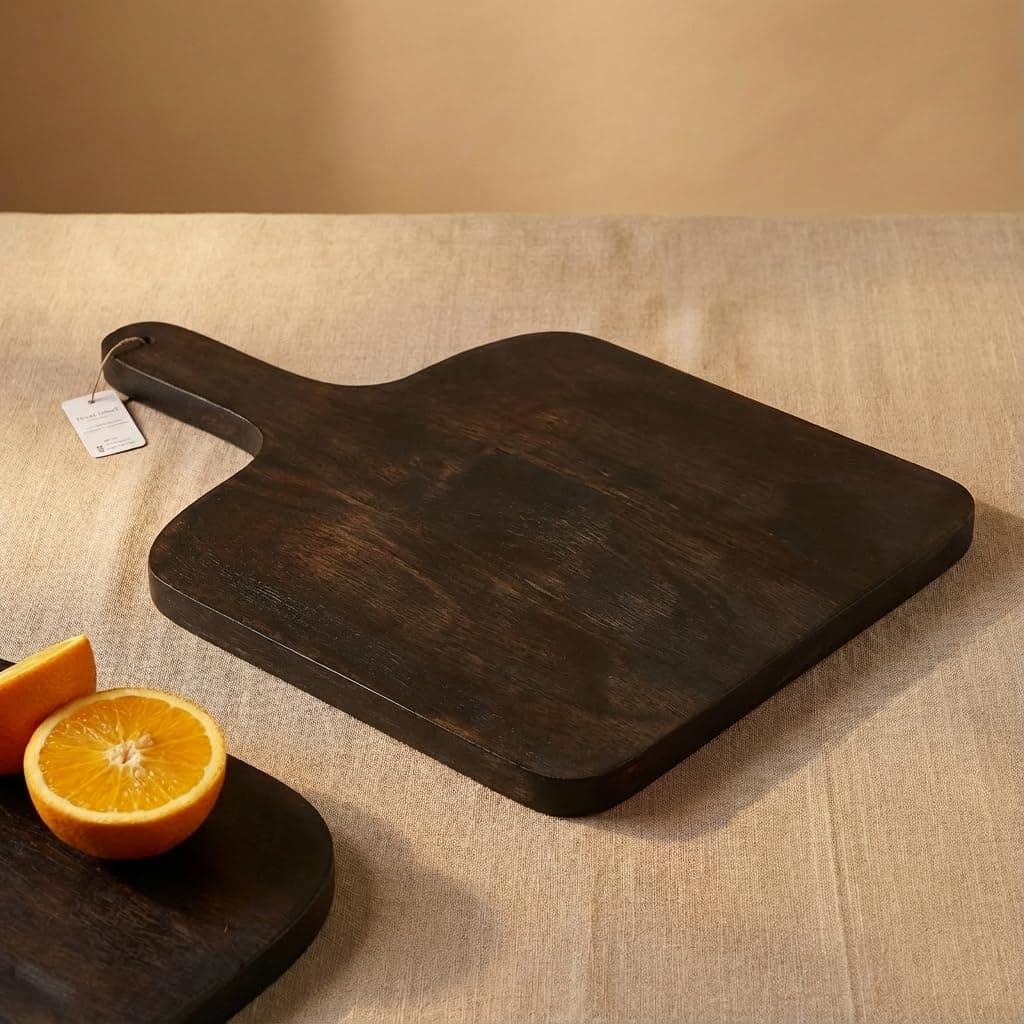 House of Wemy Rustic Black Polish Premium Mango Wood Chopping Board for Kitchen – Large Cutting Board, Charcuterie Platter for Vegetables, Fruits, Meat & Cheese - 42 x 26 cm - Pack of 1