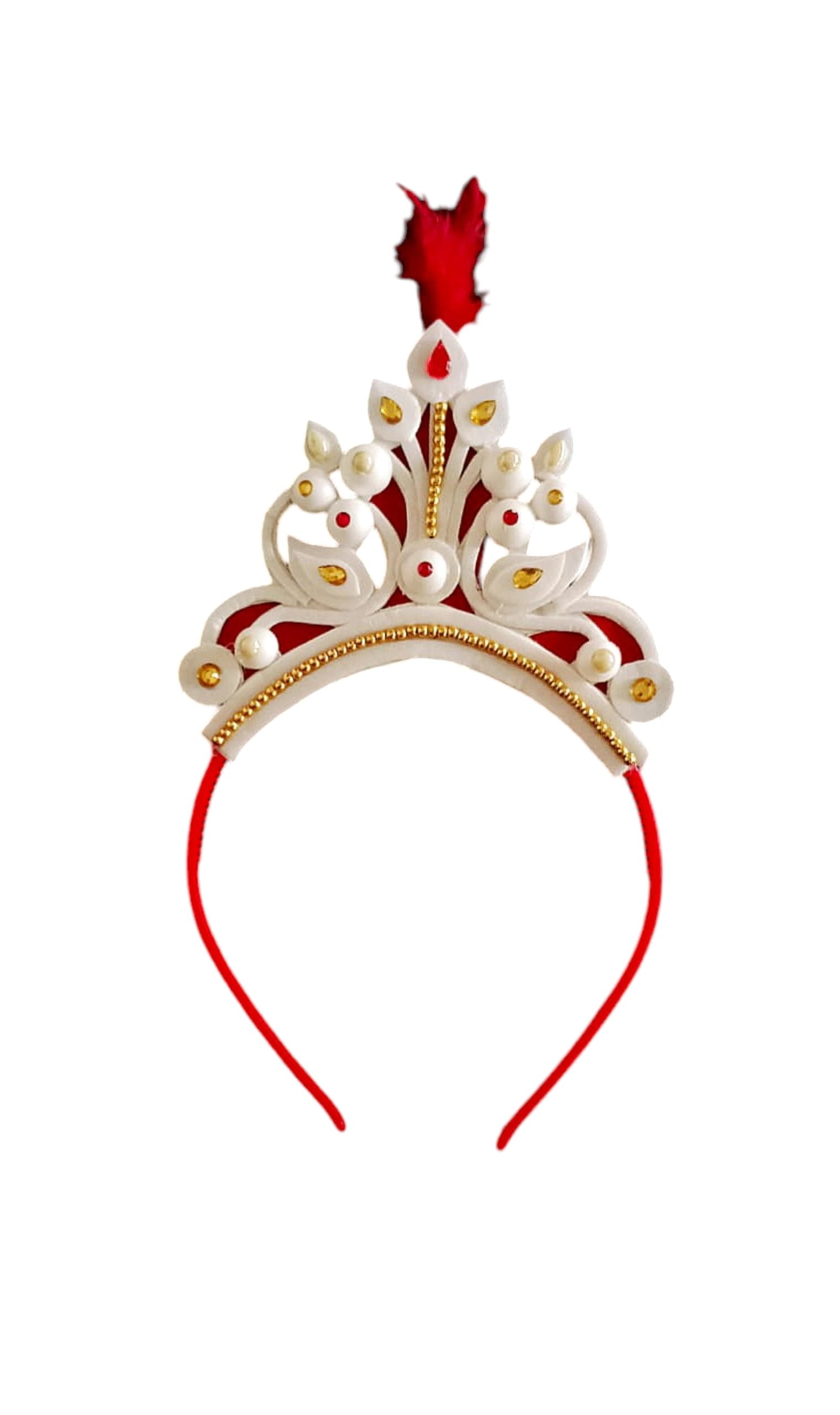 BengCraft Shola Mukut for Baby Girl, Bengali Sola Mukut for Annaprashan, Rice Ceremony White Hair Band Crown for Kids Child Boy (Baby Mukut Soru)