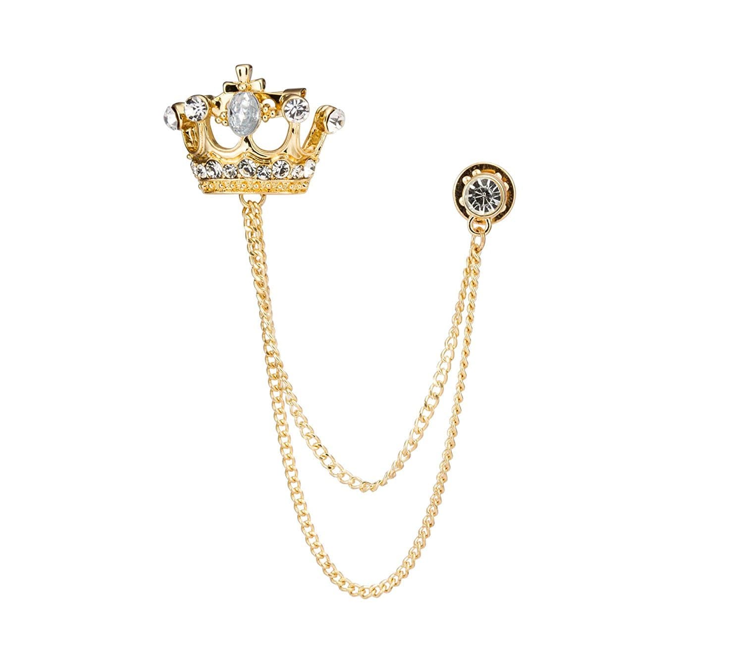 Knighthood Golden Stone Crown with Hanging Chain Brooch for Men