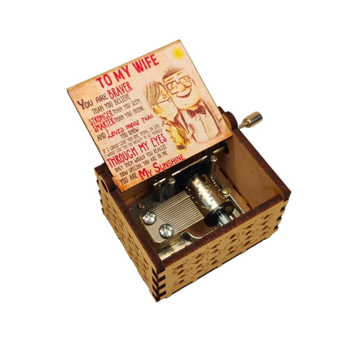 Zesta Sunshine Wooden Musical Box Gift | Vintage Music Crank Mini Collectible for Girlfriend, Boyfriend, Husband, Wife | Unique Musical Gifts for Music Lovers | Classic Wooden Box
