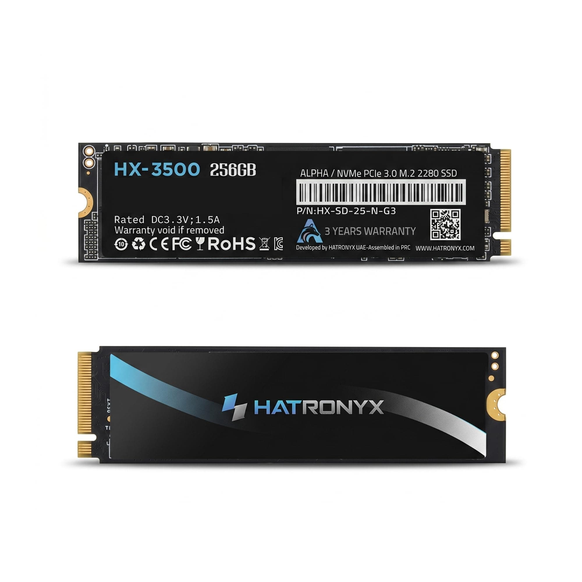 HATRONYX Alpha HX-3500 256GB NVMe M.2 SSD 2280 | PCIe Gen 3x4 Internal SSD with Micron 3D TLC NAND | Up to 3000MB/s Read 2600MB/s Write | High Speed Storage for Gaming | 3+3 Year's Extended Warranty