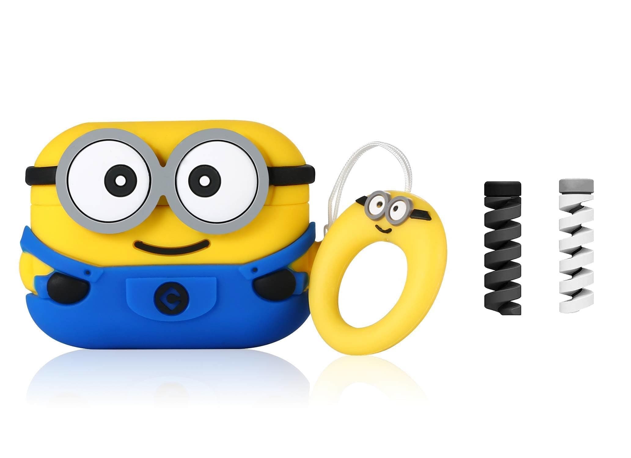 Like Star Cartoon Design Case Cover for Apple Air Pods Pro/Pro2, 360° Full-Body Protective Case Shockproof with Keychain Case Cover for Men and Women (Two Eye Minion) with (Cable Protector), Multi