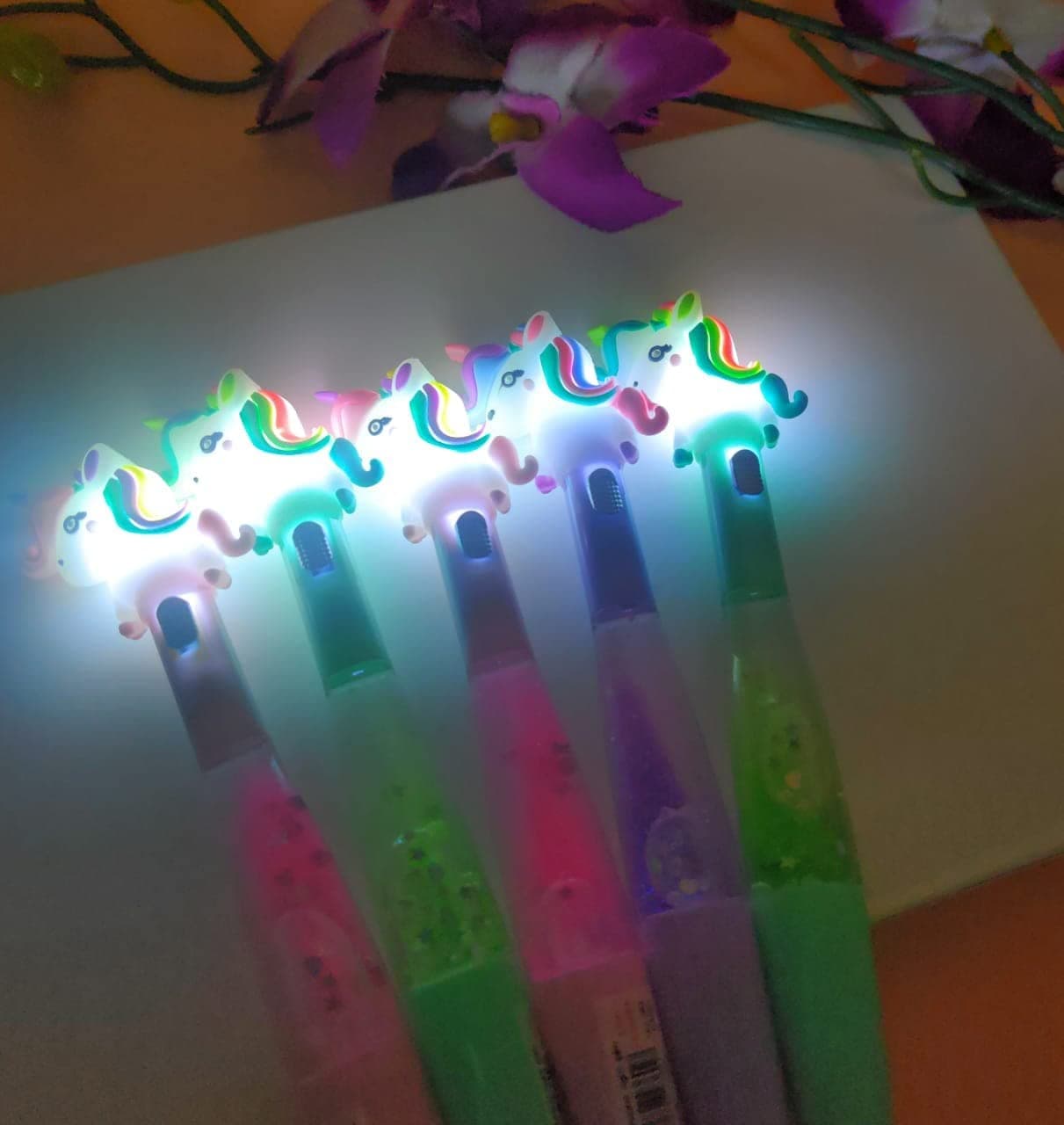 TERA 13 Unicorn Pen For Girls, 3 Pcs Glitter LED Pen For Kids, Stylish Gel Pen For Girls, Return Gifts Pen For Christmas Birthday Party
