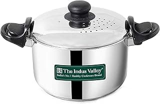 The Indus Valley Stainless Steel 2.5ltr Strainer Pot/Rice Pot for Noodles, Pasta, Corn, SOYA, Vegetables & Rice | Induction & Gas Friendly | 3-Layer Thick Bottom