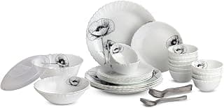 CELLO Wild Poppy Dazzle Series Opalware Dinner Set of 40 Pieces for Family of 6 | Bone-Ash Free & Leadfree Opal Glass, Microwave & Dishwasher Safe Plates & Bowls Crockery Set for Dining & Gifting