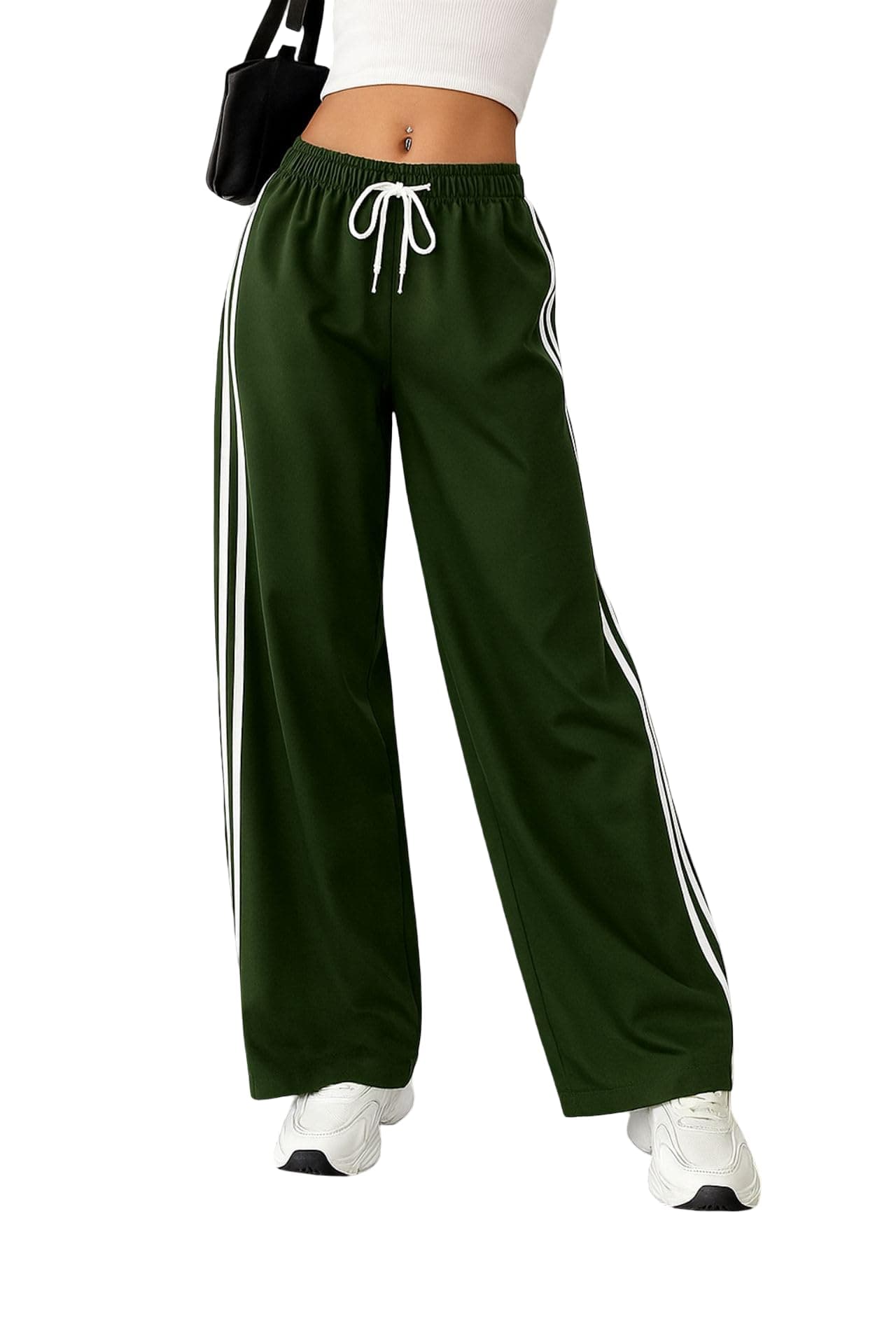 SAKHWALA Women Track Pant | Women's Wide Leg Track Pants High Waist Drawstring Sweatpants with Side Stripes, Casual Loose Fit Lounge Joggers, Dark Grey