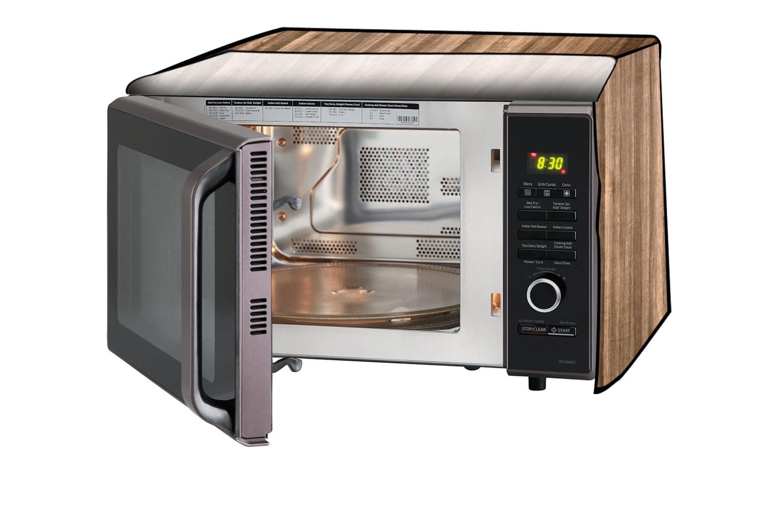 Stylista microwave oven cover compatible for Morphy Richards 60 Liters OTG 60RCSS, Dustproof, stainproof, Wipeable cover, Wooden Pattern Brown