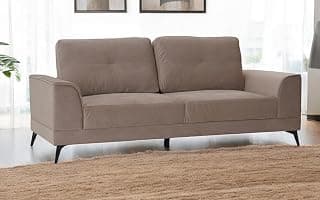 Royaloak Ipoh Malaysian Fabric Three Seater Sofa | Tufting Design | Pocket Spring for Extra Comfort | Solid Wood Frame Construction | Metal Legs